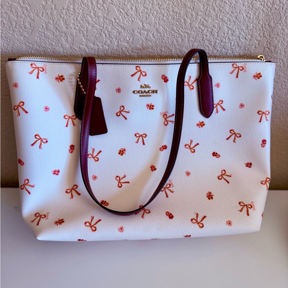 Coach White Tote and Pouch with Red and Pink Accents - Picture 2 of 3